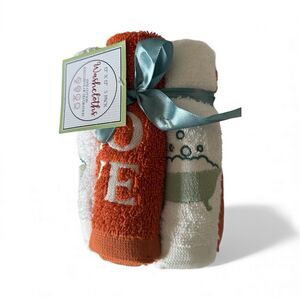 Embroidered Bathtub Love Washcloths Facecloths Set of 5 Rust White